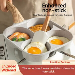 Fonvo 4in1 non stick breakfast pan with slanted egg groove for easy flipping enlarged widened surface thickened durable coating induction compatible