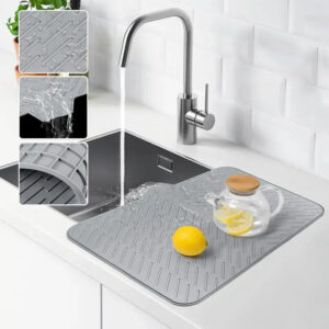 Fonvo large silicone dish drying mat with built-in drain lip for kitchen counter easy clean and heat resistant