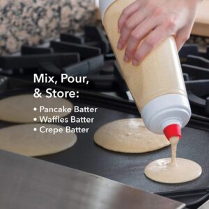 Fonvo pancake batter dispenser and mixer with pour spout for pancakes waffles and crepes mix pour and store in one container