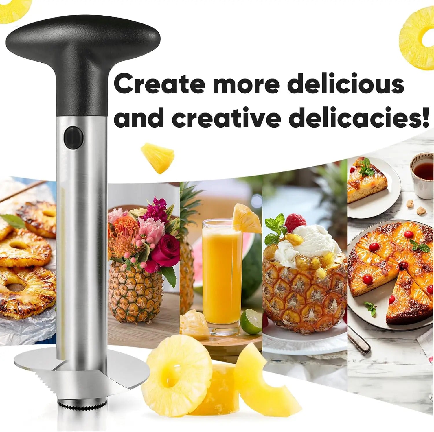 Fonvo upgraded stainless steel pineapple corer with reinforced thick blade, detachable core remover for slicing, peeling, and making fruit rings at home